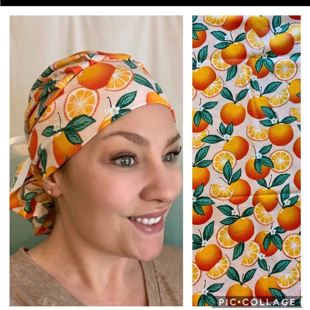 Orange Print Scrub cap